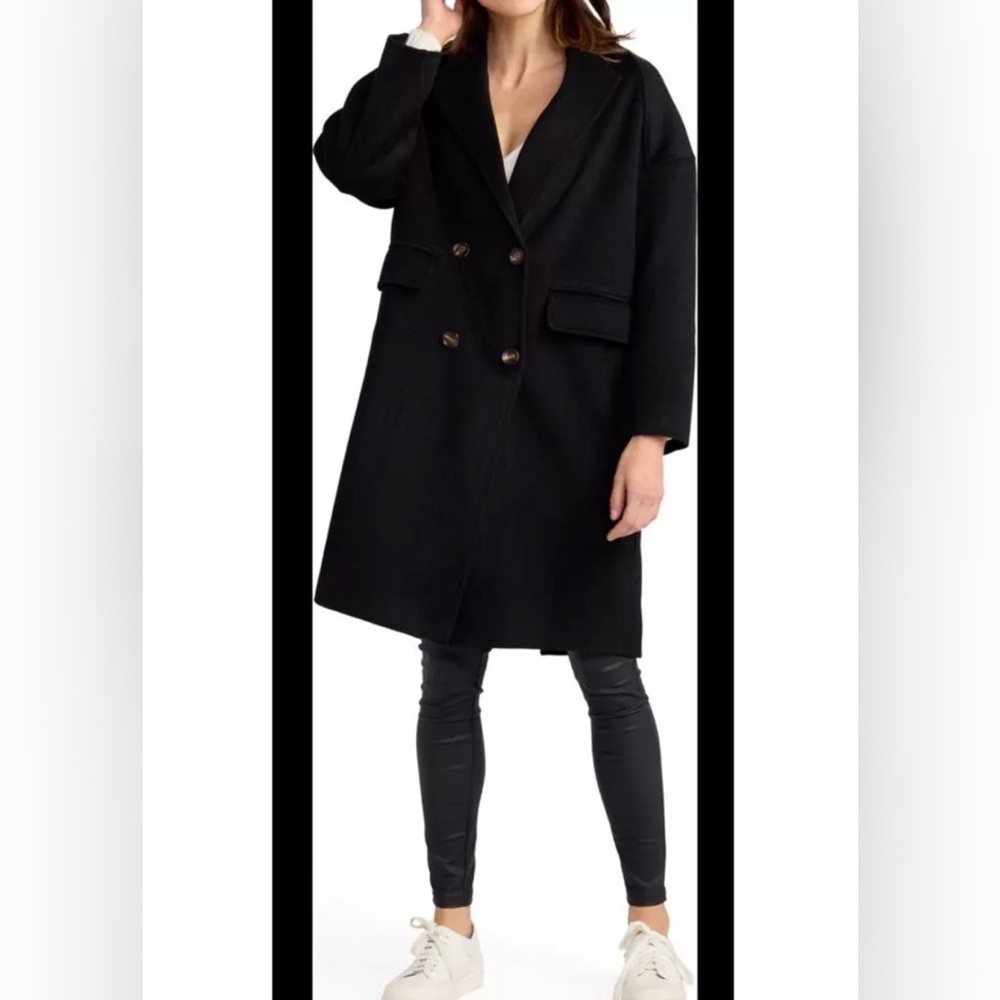 New Belle & Bloom Amnesia Oversize Double Breasted Wool Coat In Black Sz L $280